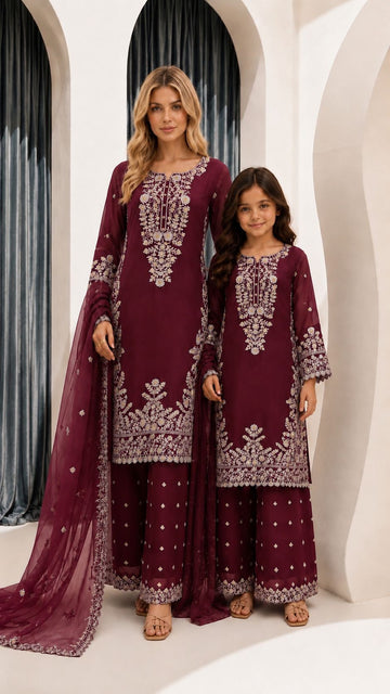 AYN-3095 Premium Readymade -Chiffon - Mummy n Me Outfit
