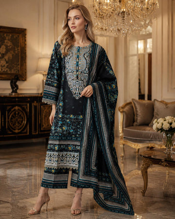 AYN-3096  Ready to Wear |  Premium Cotton Palzoo Suit | Embroidered Dress with Matching Dupatta| Spring & Summer Edition