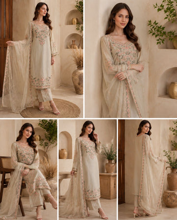 SHL-3102  Ready to Wear |  Premium Linen Palzoo Suit | Embroidered Dress with Matching Dupatta