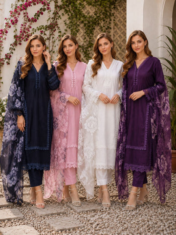 GJZ-3111  Premium Ready-to-Wear 3 Piece Viscose Suit |Trouser & Linen Slub Printed  Dupatta