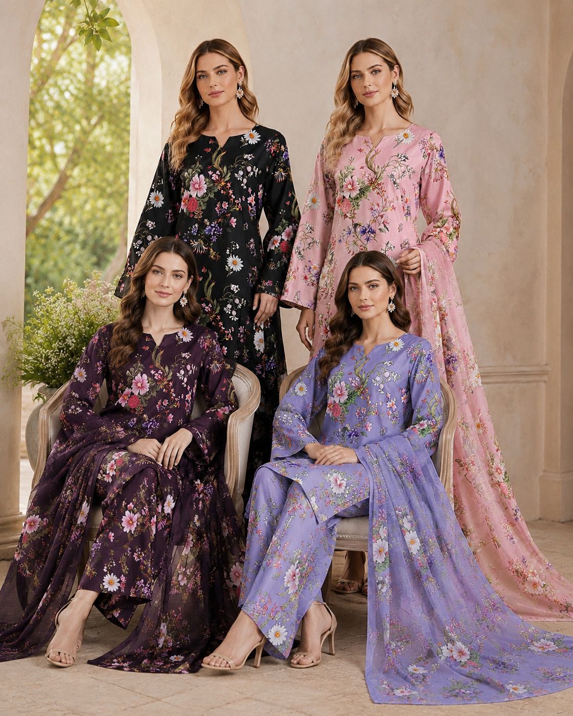 FBRS-1012 Fabeha Readymade Designer Floral Printed Suits