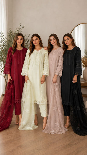 GJZ-3117 Premium Ready-to-Wear 3 Piece Viscose Suit |Trouser & Linen Slub Printed  Dupatta