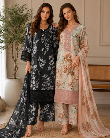 AYN-3118 Luxury Floral Printed Lawn Suit with Lace Detailing With Matching Dupatta
