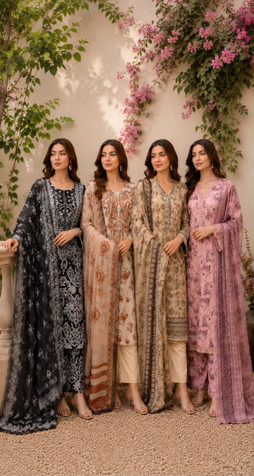 SHL-3123 New Summar Lawn Embroided Collection|With Matching Trouder& Dupatta