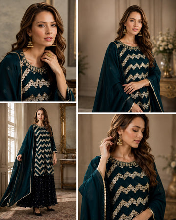 FBRS-756 Embroided Peplum & Sharara Dress For Party Wear