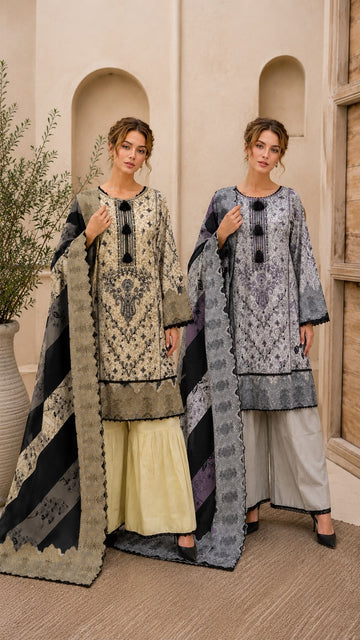 AYN-3126 Summar Lawn Embroided 3 Piece Collection|Sharara and Printed Dupatta