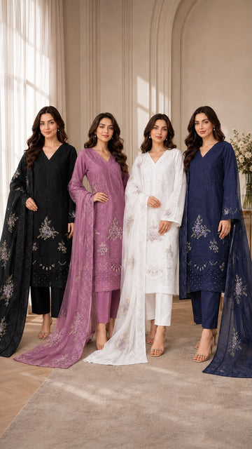 GJZ-3148 Readymade Embroided Modal Viscose Suit | With Matching Trouser & Dupatta