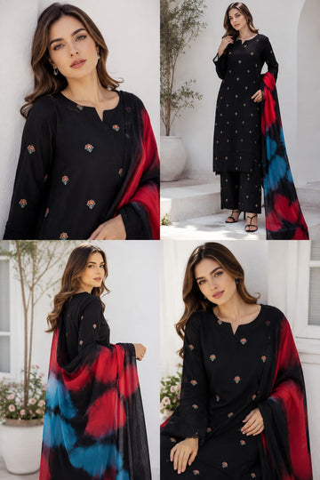 SHL-3155 Ready-to-Wear|Embroided 3 Piece Linen Suit| Fabeha Fashions