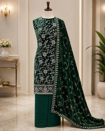 FBUNS-05  100% Micro Velvet Exclusive Unstitched Suit | Premium Embroided