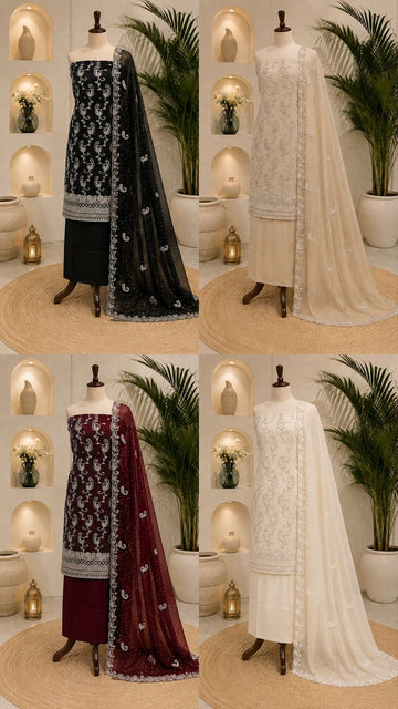 FBUNS-07 Luxury Four piece Embroidered Shimmer Organza Unstitched Collection