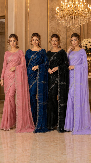 FBSR-754 One Min(Readymade) Ready To Wear Saree With Stone Work| Fabeha Fashions