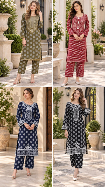 GJZ-3161  2-Piece Readymade Embroided Cambric Outfit| Fabeha Fashions