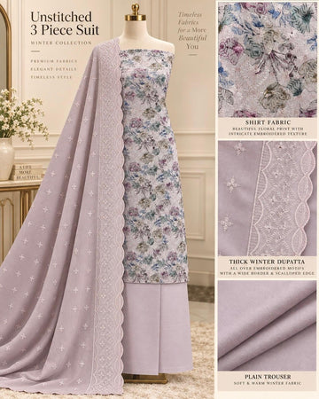 FBNUS-08 Embroidered Digital Winter Whipped Twill 3-Piece Unstitched Suit