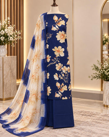 FBUNS-10 Three Piece Unstitched Premium Crepe Suit |Fabeha Fashions