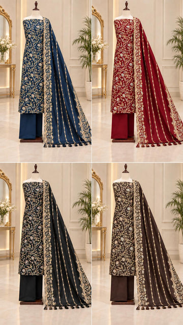 FBUNS-11 Three Piece Unstitched Pashmina Suits | Winter Collection