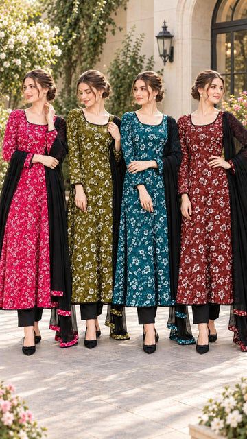 RNZ-3177 Premium Ready-to-Wear 3 Piece Linen Long Printed Dress |Trouser & Matching Dupatta