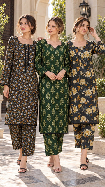 KHD-3181 Women`s Winter 2 Piece Dhanak Suit| Printed Co-Ord Set