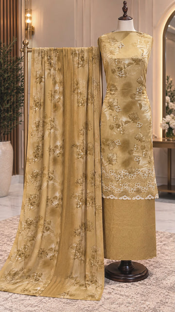 FBUNS-16 Fabeha Premium Shamooz Silk Unstitch  | Embroidered | Digital Print Suit with Chiffon Dupatta