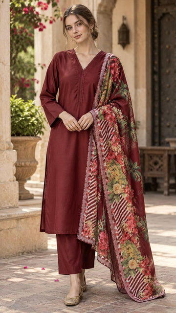 RNG-3189. Plus Size Dhanak Suit With Shawl (XL-XXL) Winter Collection