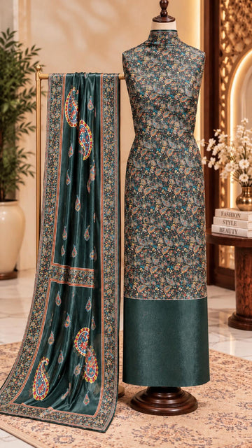 FBUNS-18 Unstitched 3-Piece Digital Print Micro-Velvet Suit | Winter Collection