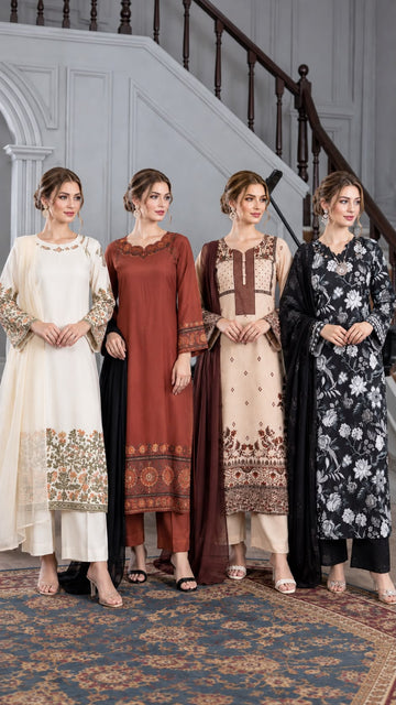 RNZ-3193 Ladies 3 Piece Digital Printed Linen Kaftan Style Collection
