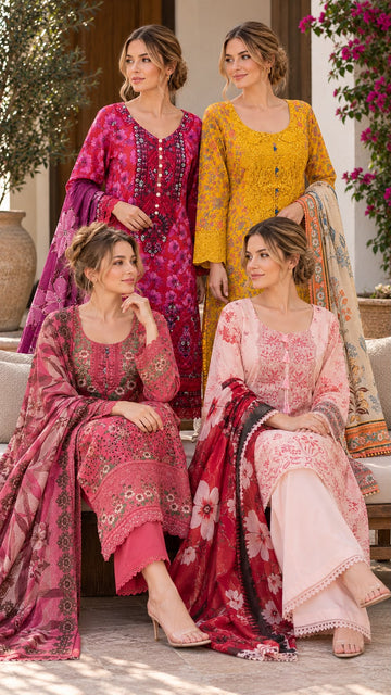 AYN-3194 Munira Luxury Embroided Dhanak Collection | Matching Trouser & Printed Shawl