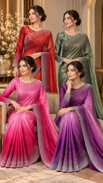FBSR-756 Luxury Embroidered Ombré One Minute Saree with Matching Blouse| Fabeha Fashions