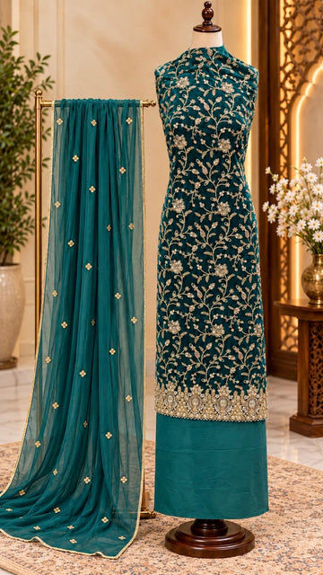 FBUNS-23  100% Micro Velvet Exclusive Unstitched Suit | Premium Embroided
