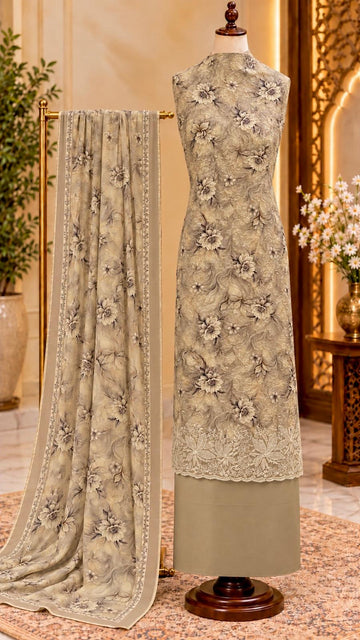 FBUNS-24 Textural Focus (Embroided): Premium Winter Twill Digital Floral Print Unstitch collection