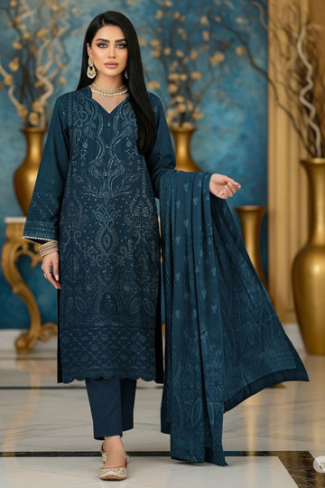 LS-2932  Premium Ready-to-Wear 3 Piece Dhanak Suit |Sequins & Resham Embroidery|Trouser & Matching Shawl