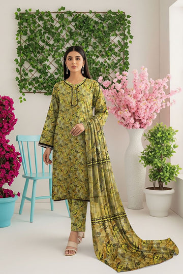 LS-2950 Olive Green| 3-Piece Ready-to-Wear |Winter Khaddar Suit | Digital Print & Shawl