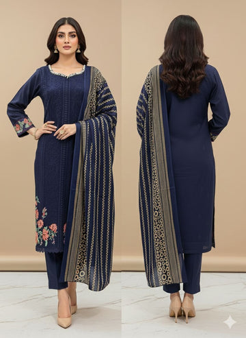 LS-2975 Ready to Wear | Premium Winter Premium Dhanak Suit | Embroidered Dress with Print Shawl