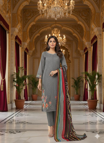 LS-2992 Ready to Wear |  Premium Winter Dhanak Suit | Embroidered Dress with Print Shawl