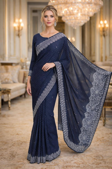 FBSR-746 One Min(Readymade) Ready To Wear Saree With Embroidery Work
