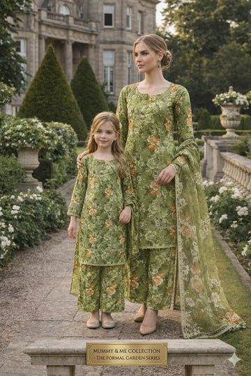 LS-3058 Mummy and Me Digtal Print Suit| Premium Lace Tunic & Statement Palazzo| Spring Summer Edition