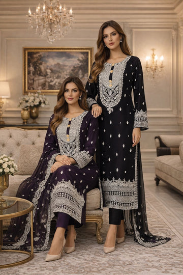 LS-3060  Premium Ready-to-Wear 3 Piece Viscose Suit |Sequins & Thread Embroidery|Trouser & Matching Dupatta