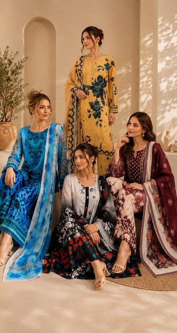 Rangz-3140  Ready to Wear |  Premium Panadora Lawn 3-Piece Printed Suit with Palazo & Matching Dupatta