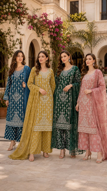 GZJ-3152 Ready-to-Wear | Embroided 3-Piece Cambric Suit| Fabeha Fashions