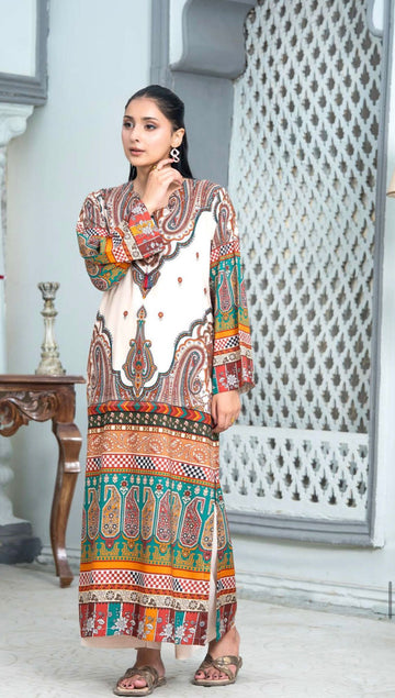 RNZ-3156 Ladies 2 Piece Digital Printed Linen Kaftan Style Collection