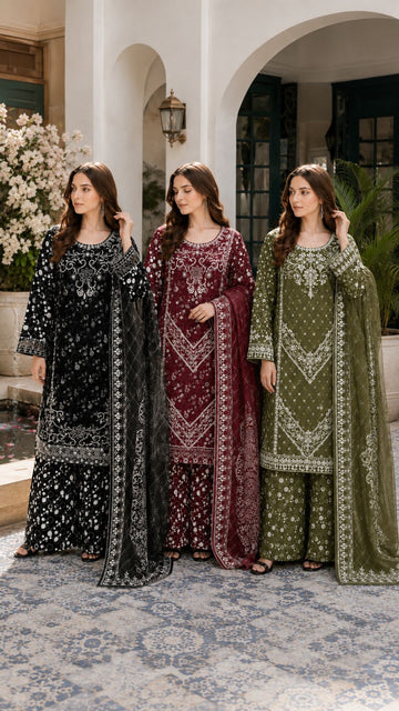 GJZ-3160 Ready-to-Wear | 3 Piece Embroidered Cambric Collection|Fabeha Fashions