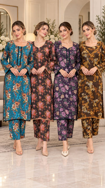 MOZ-3175 Women`s Winter 2 Piece Dhanak Suit| Printed Co-Ord Set
