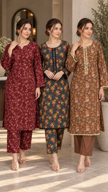 MOZ-3191  Women`s Winter 2 Piece Dhanak Suit| Printed Co-Ord Set
