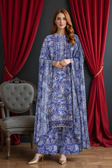 LS-2820.                            Indigo Cotton Lawn Suit ! Paisley Print
