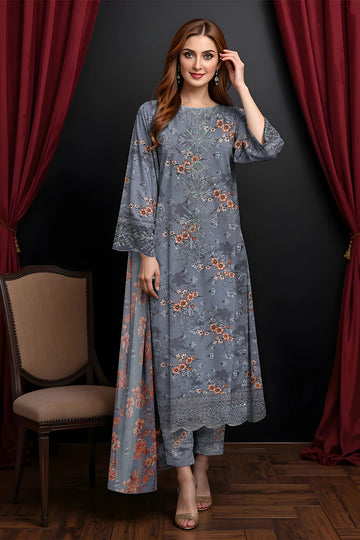 LS-2822 .                       Autumnal Grace-Pewter Grey Cotton Lawn Suit