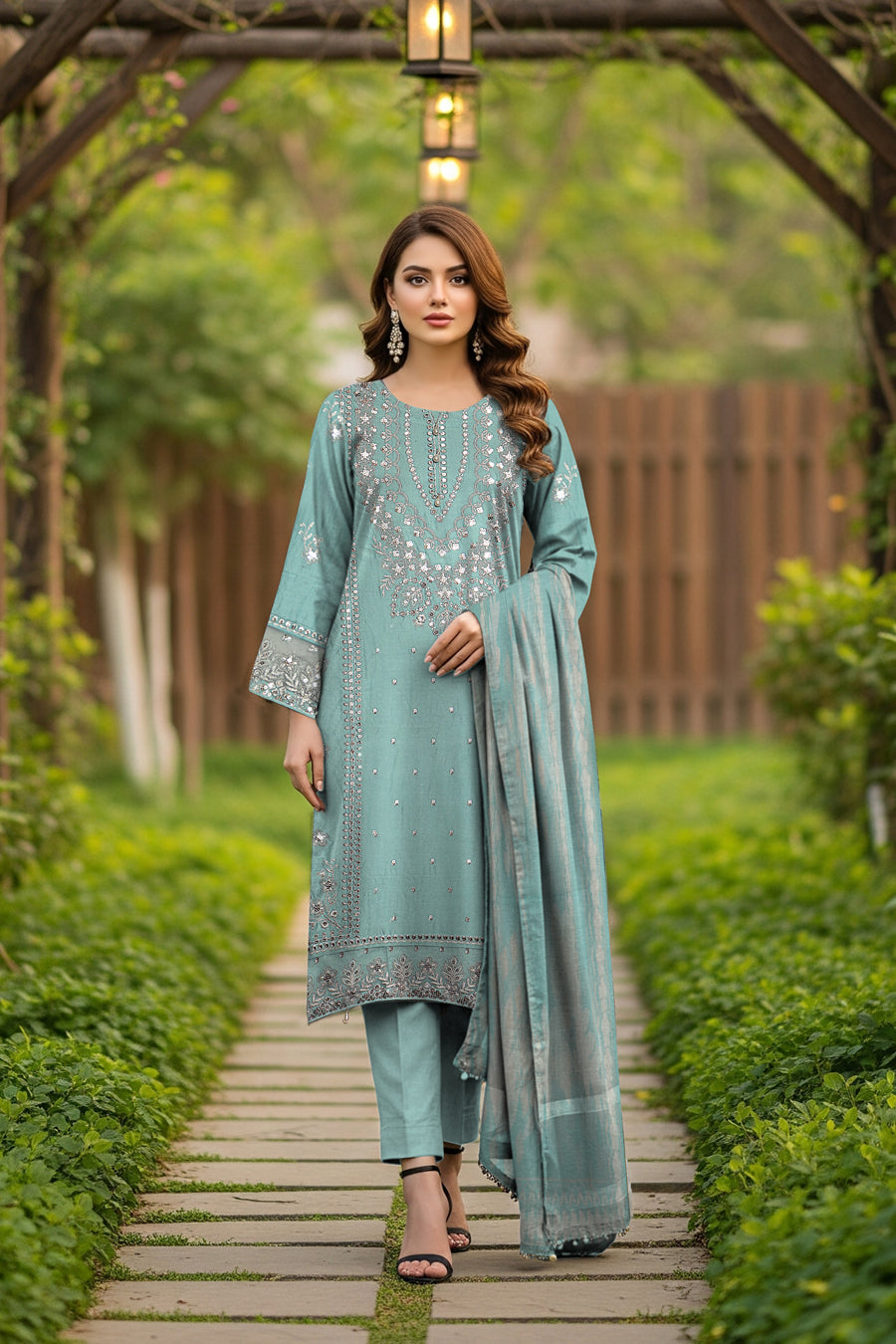 LS-2894 Casual-to-Premium Ready-to-Wear 3-Piece Linen Suit | Zari & Sequin Embellished | Perfect Fit