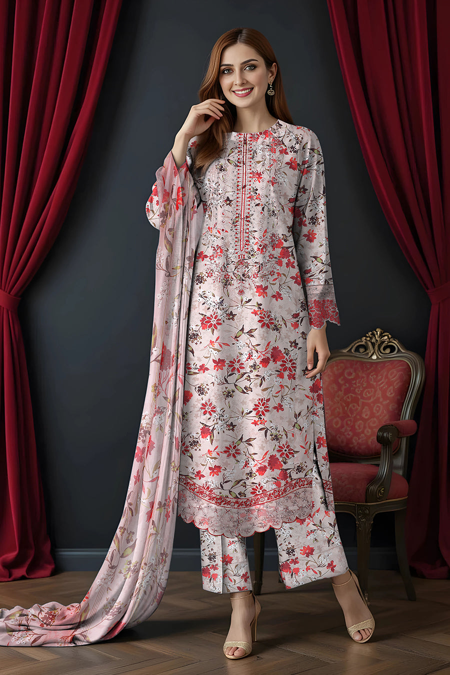 LS-2819.                                Soft Rose Premium Cotton Lawn Suit