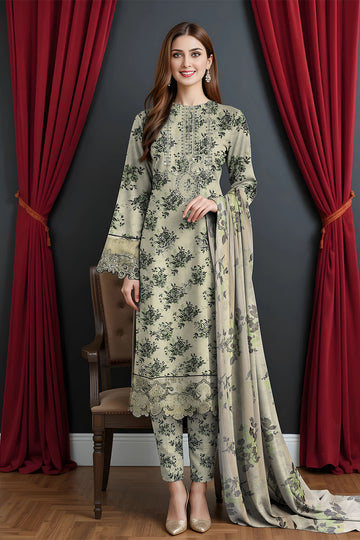 LS-2825.                           Verdant Bloom-Creamy Ecru Premium Lawn Suit