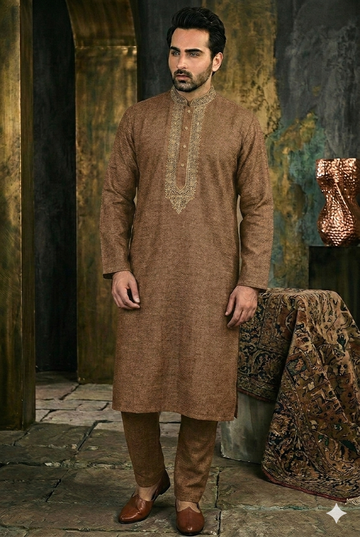 FBMS-101.  Fabeha Fashion Men's Kurta Pyjama | Ornate Tonal Embroidery | Premium Raw Silk Slub