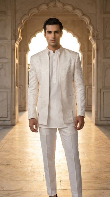 FBMS-297 Signature Open-Front Prince Jacket Set | Modern Short Kurta Suit | Luxury Menswear