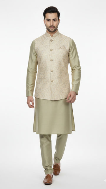 FBJK-04 Men’s Dark Gold Paisley Jacquard Waistcoat | Tailored Stand Collar Formal Waistcoat